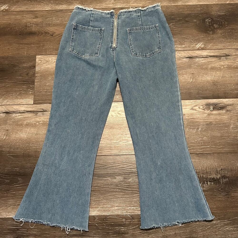 PrettyLittleThing Lace-Up Flare Jeans Size 8 Raw Hem Boho - Picture 2 of 9